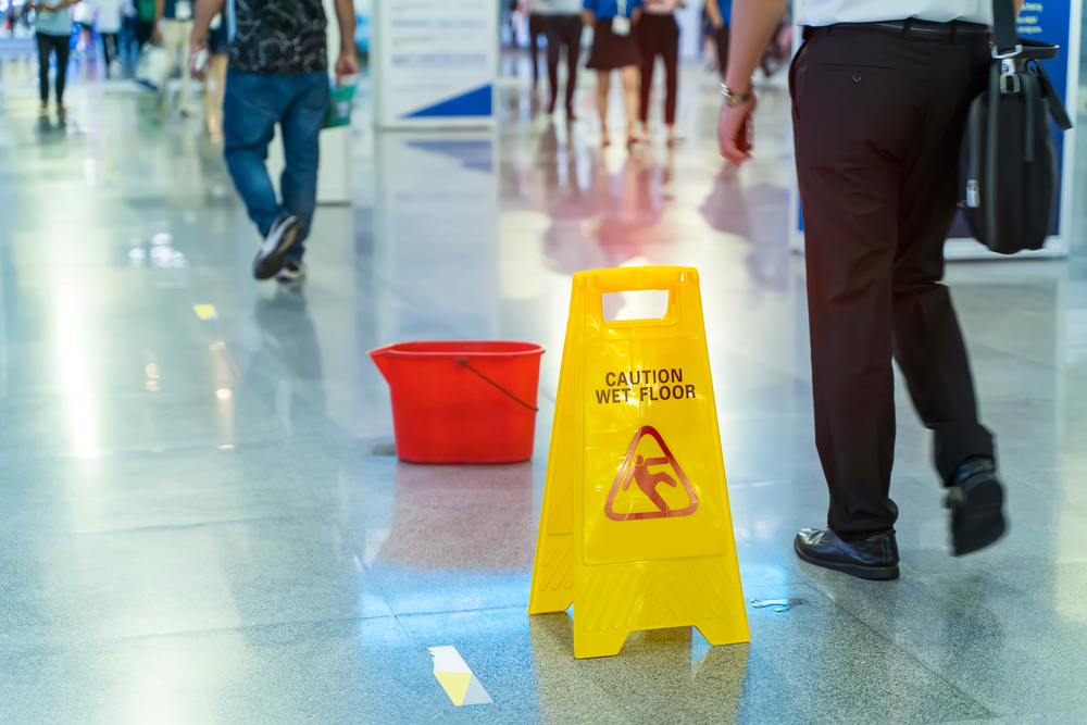 caution wet floor sign on wet floor