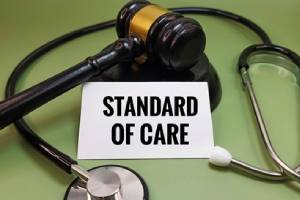 Judge’s gavel and stethoscope symbolizing standard of care, medical law, healthcare responsibility